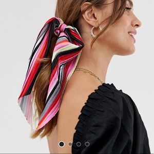 hair scarf tie in colorful pleated stripe